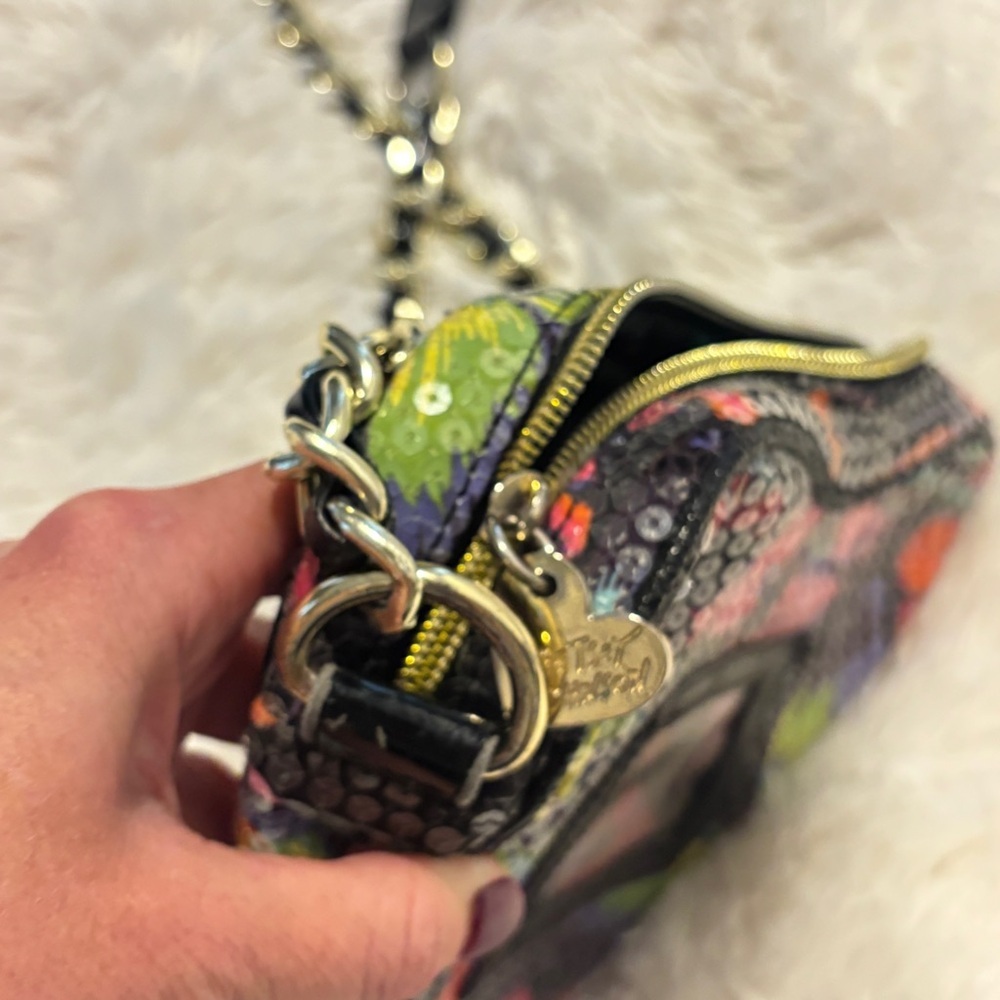 BETSEY JOHNSON Butterfly Heart Shaped Sequin Shoulder Bag Long Strap Small Purse - Picture 6 of 11